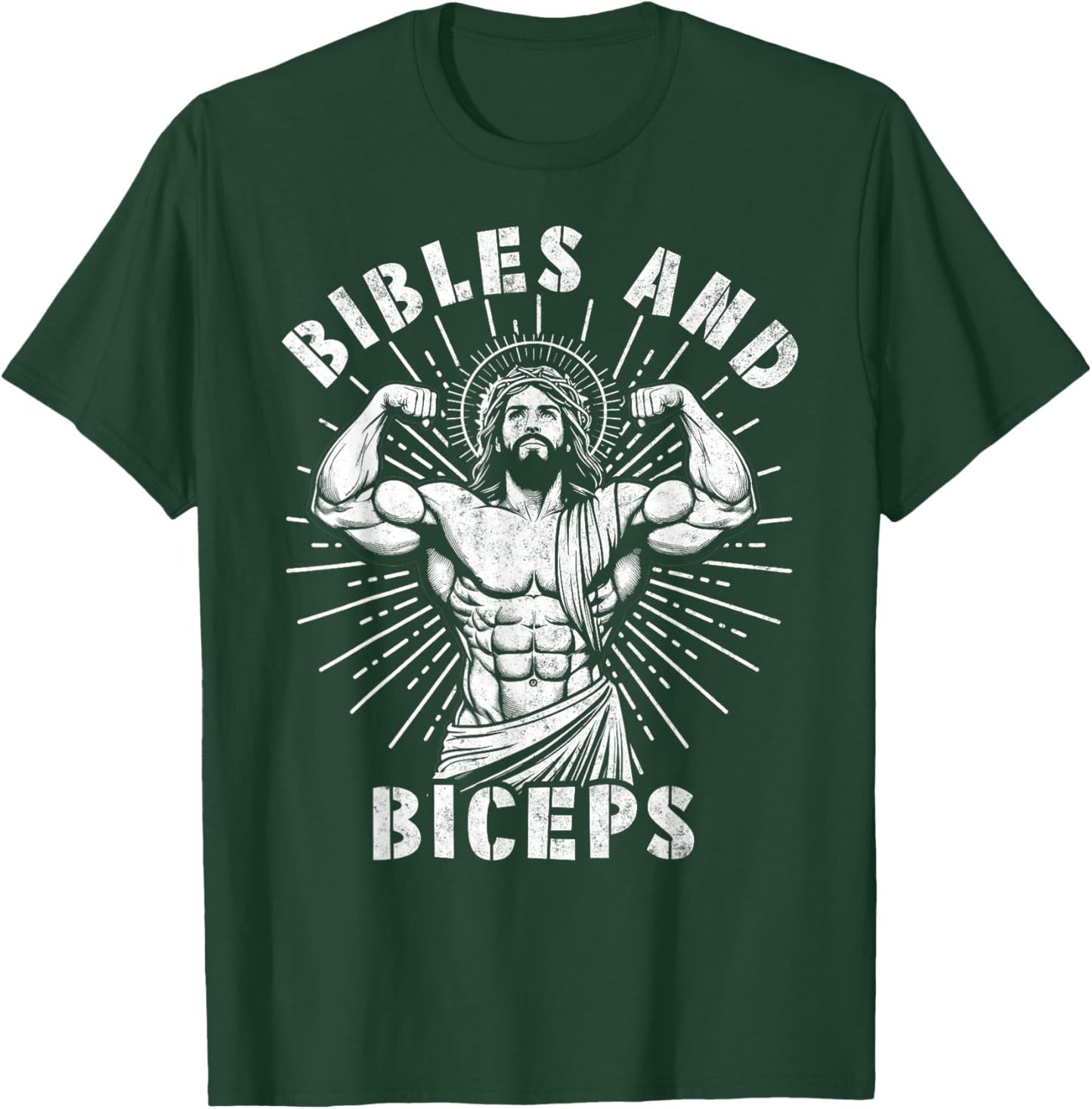 Bibles And Biceps Funny Christian Weightlifting Workout Gym T-Shirt - T-Shirt | Forest