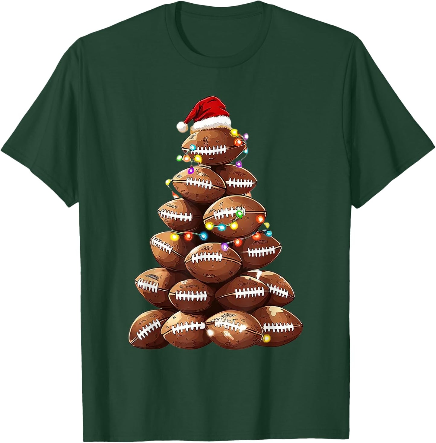 American Football Christmas Tree Xmas Pajamas Player T-Shirt - T-Shirt | Forest