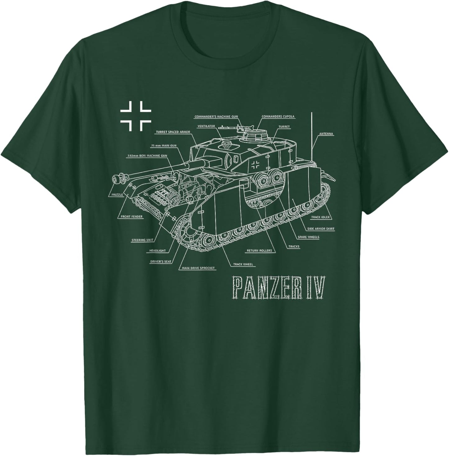 World War 2 German Tank Panzer IV Engineering Blueprint T-Shirt - T-Shirt | Forest