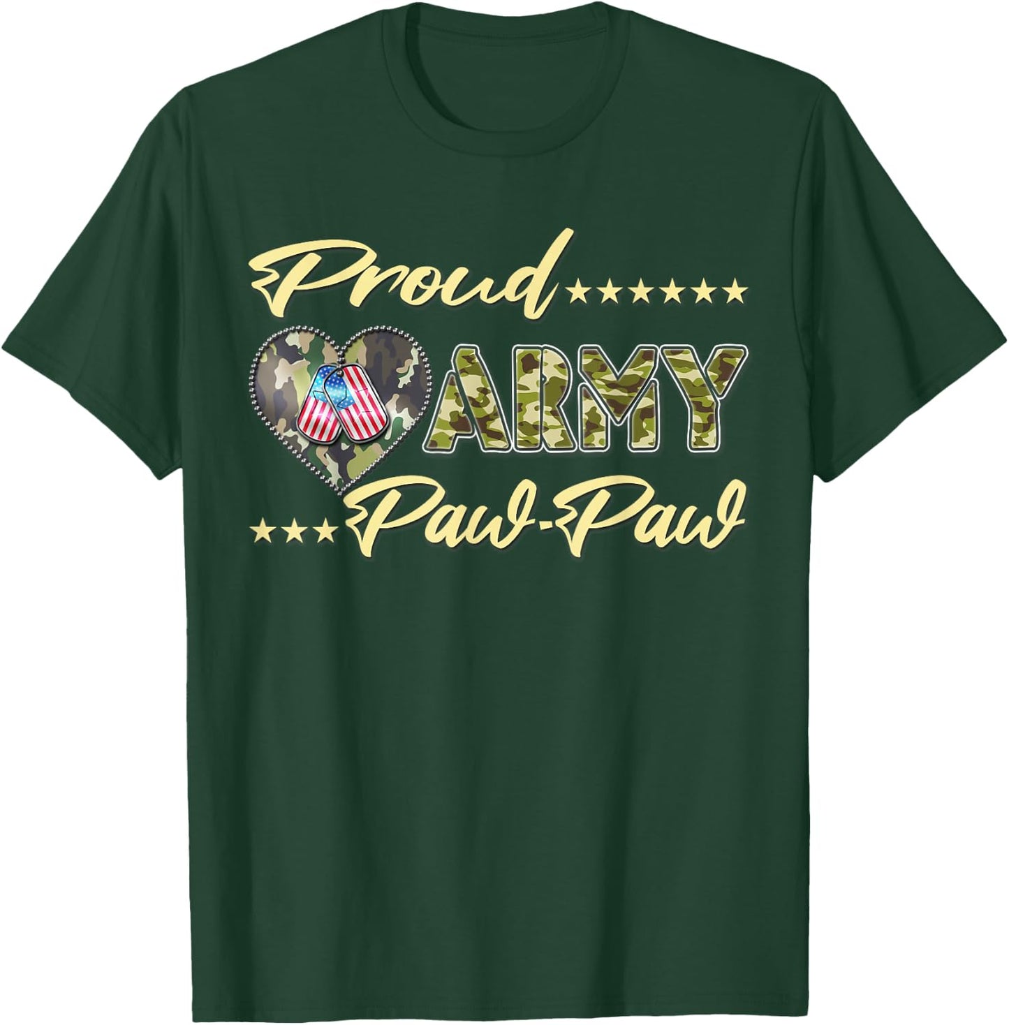Proud Army Pawpaw US Flag Dog Tag Family Military Grandpa T-Shirt - T-Shirt | Forest