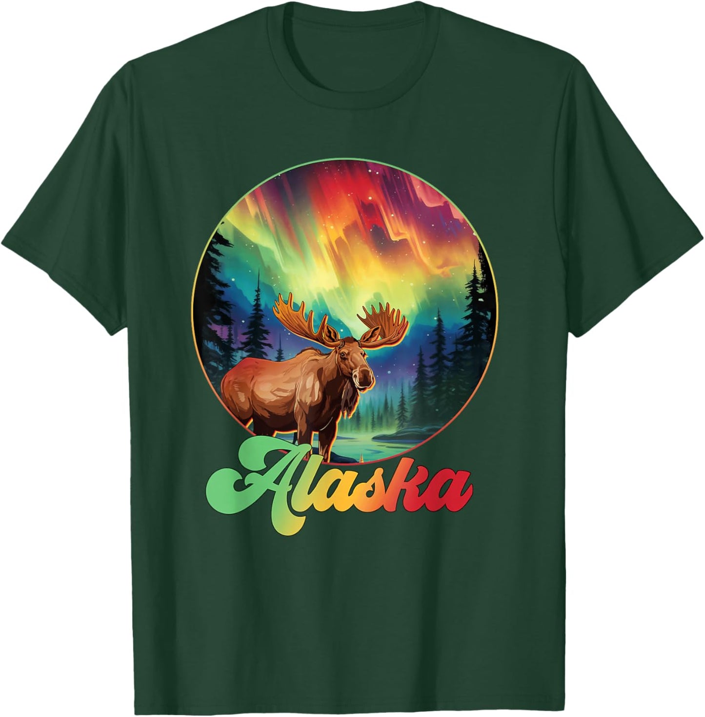 Alaska Northern Lights Aurora Alaska Vacay Moose T-Shirt - T-Shirt | Forest
