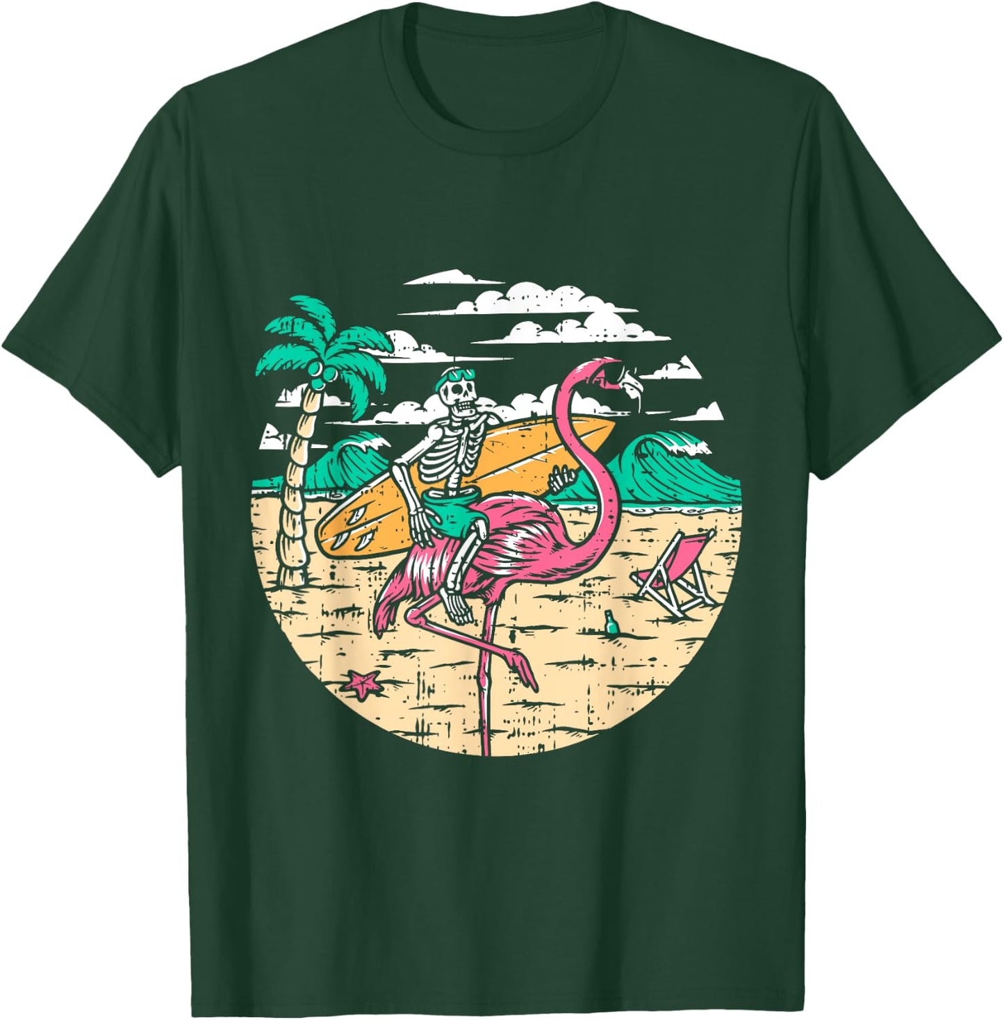 Skeleton Surfer Riding Flamingo Halloween Costume Surfing T-Shirt - T-Shirt | Forest