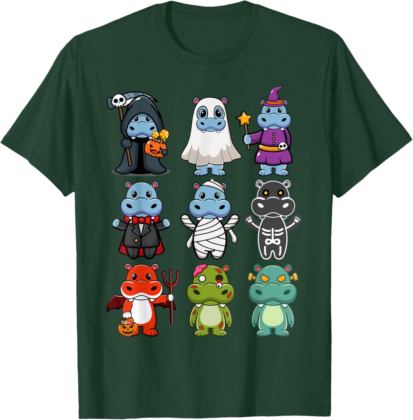 Hippo Spooky Ghost Boo-Jee Horror Pumpkin Hippo Halloween T-Shirt - T-Shirt | Forest