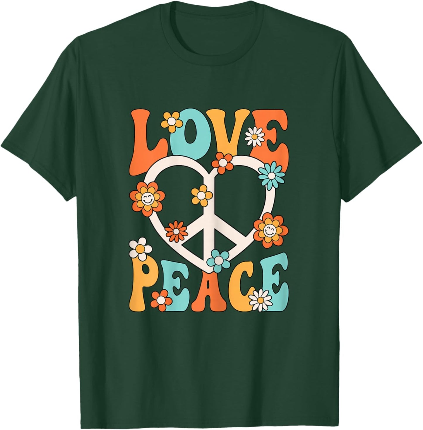Love Peace Sign 60s 70s Outfit Hippie Groovy Women Girls T-Shirt - T-Shirt | Forest