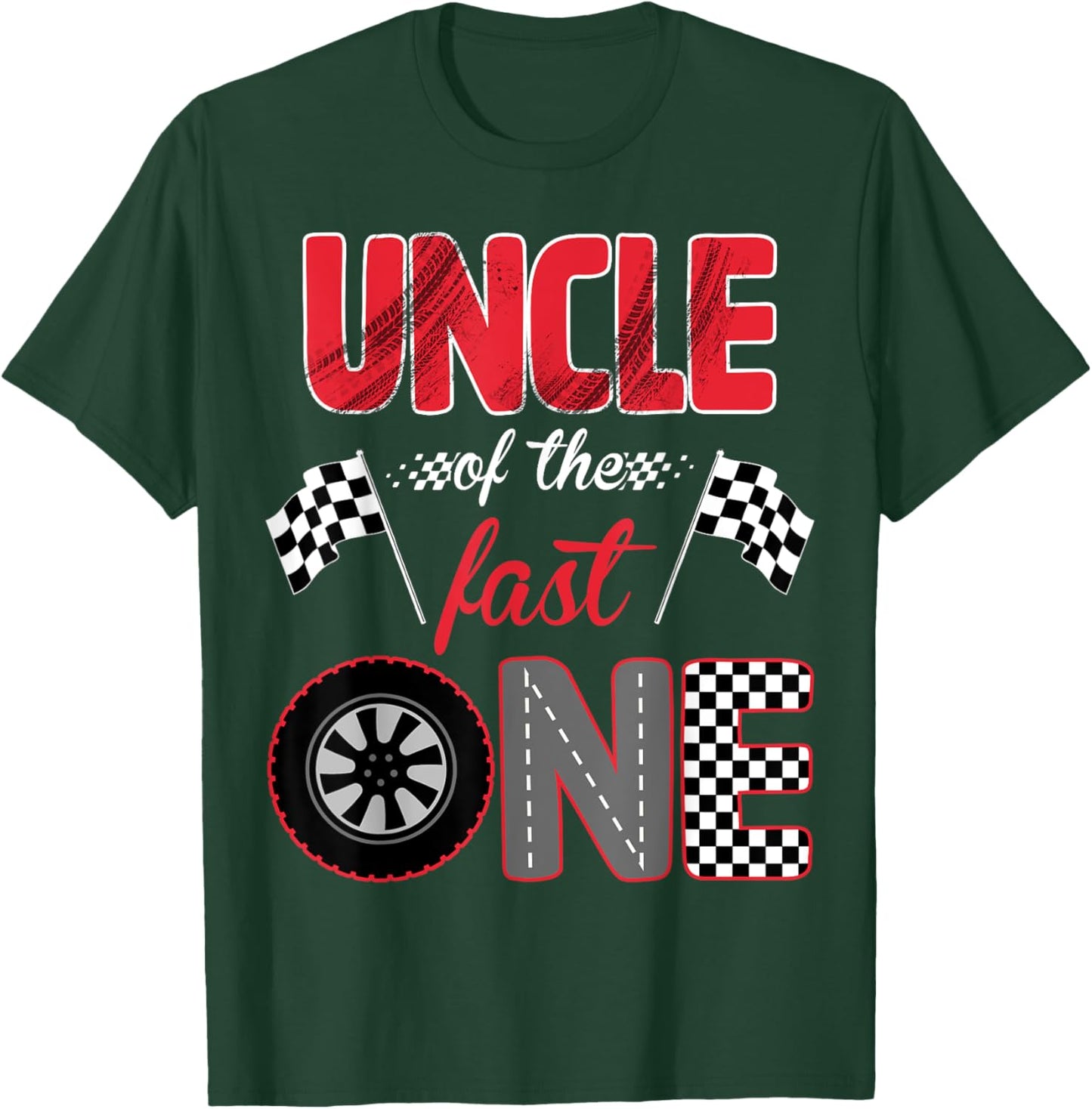 Uncle Of The Fast One Birthday 1st Race Car Family T-Shirt - T-Shirt | Forest