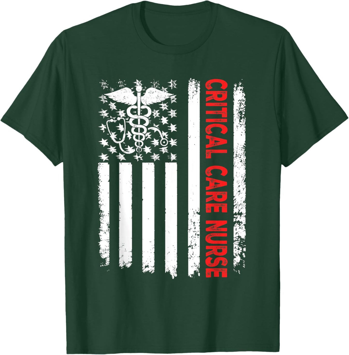 Critical Care Nurse American Flag Patriotic Registered Nurse Men T-Shirt - T-Shirt | Forest