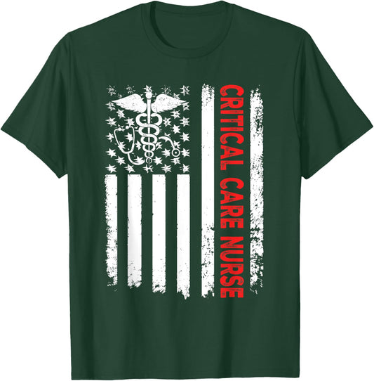 Critical Care Nurse American Flag Patriotic Registered Nurse Men T-Shirt - T-Shirt | Forest