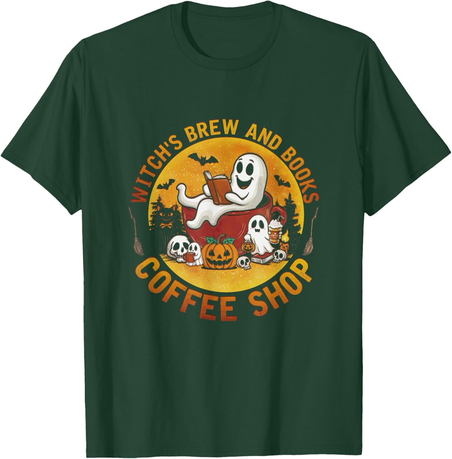 Ghost Witch's Brew And Book Coffee-Shop Halloween Costume T-Shirt - T-Shirt | Forest