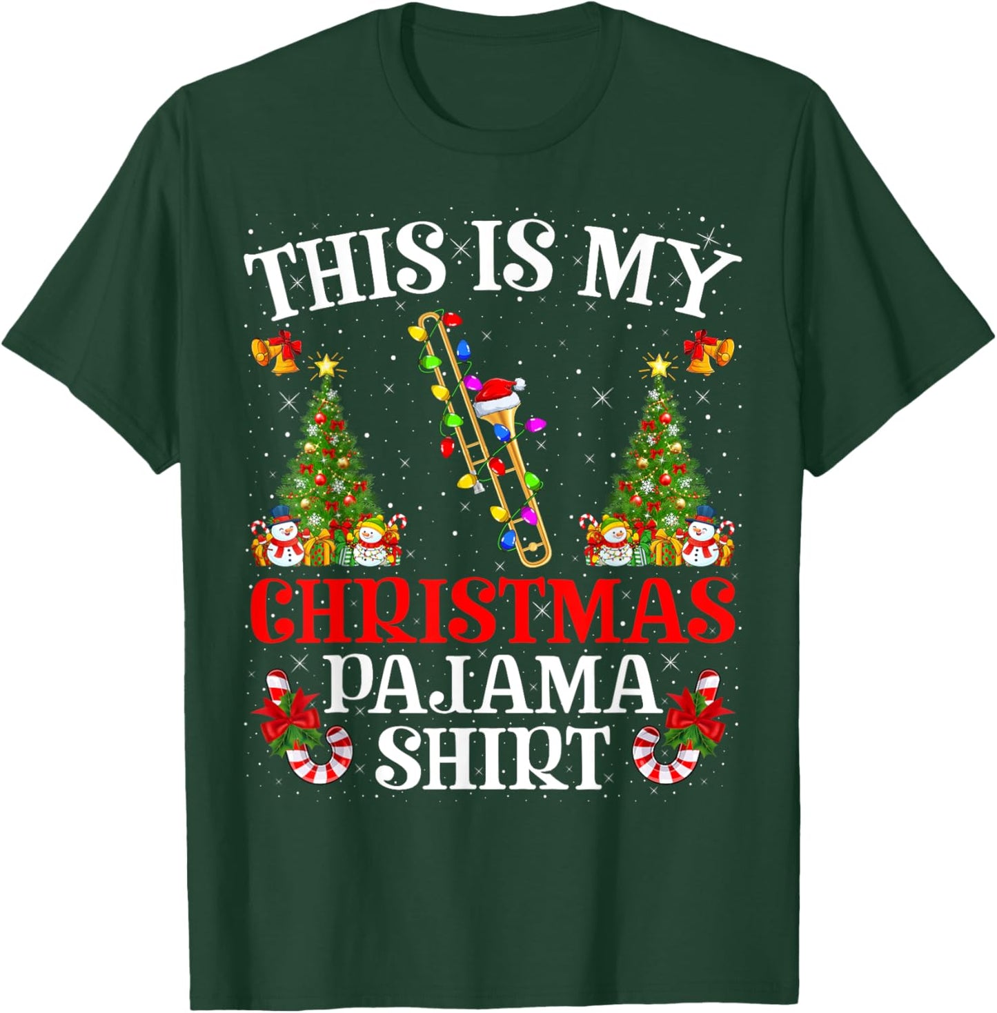 This Is My Christmas Pajama Shirt Lighting Trombone Xmas T-Shirt - T-Shirt | Forest