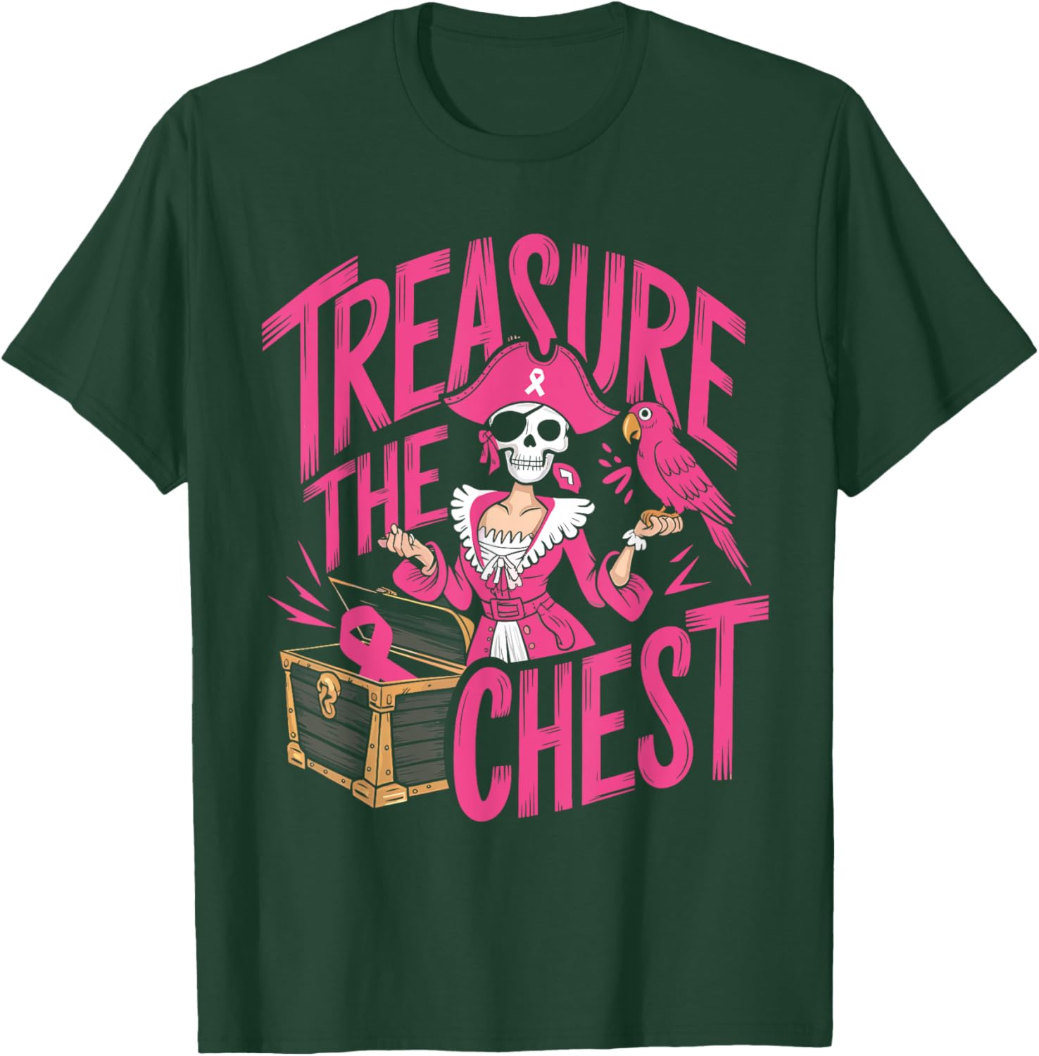 Treasure The Chest Breast Cancer Awareness Women Pink Ribbon T-Shirt - T-Shirt | Forest