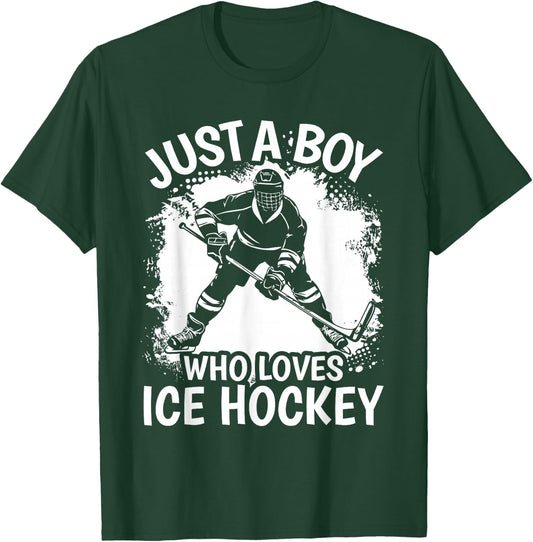 Just A Boy Who Loves Ice Hockey Vintage Boys Kids T-Shirt - T-Shirt | Forest