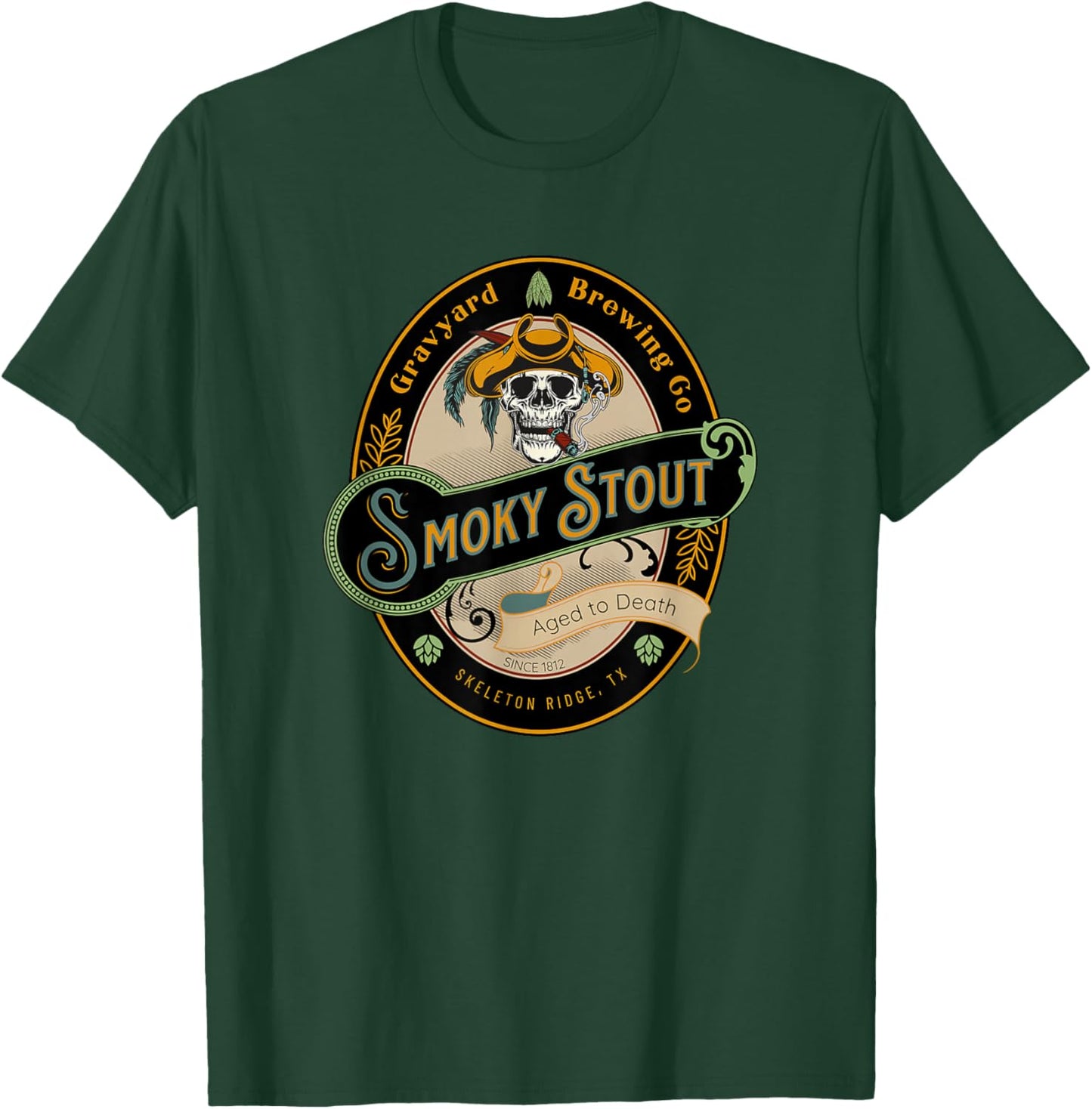 Graveyard Brewery Craft Beer Label, Skeleton with Cigar T-Shirt - T-Shirt | Forest
