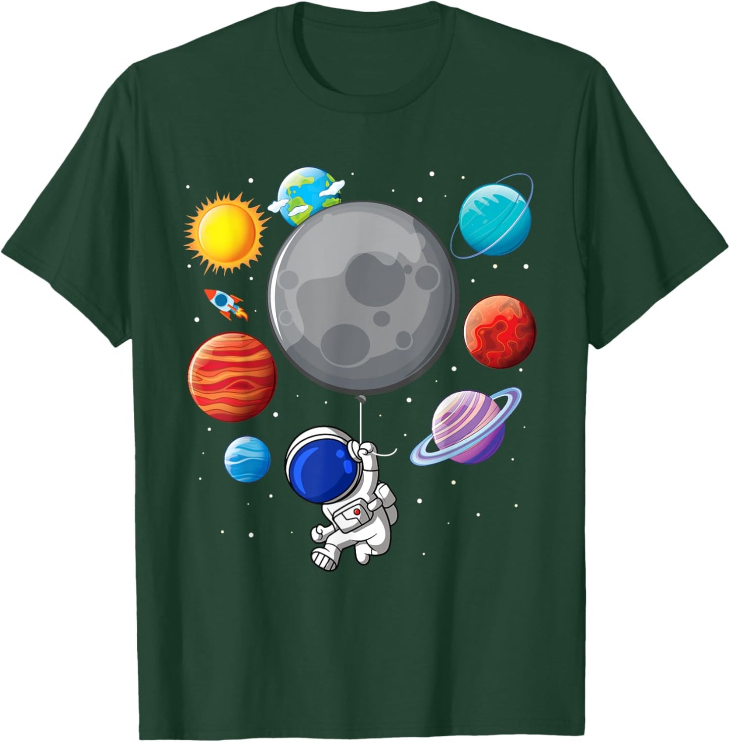 Astronaut Holding Planet Balloons Solar-System Space Kids T-Shirt - T-Shirt | Forest