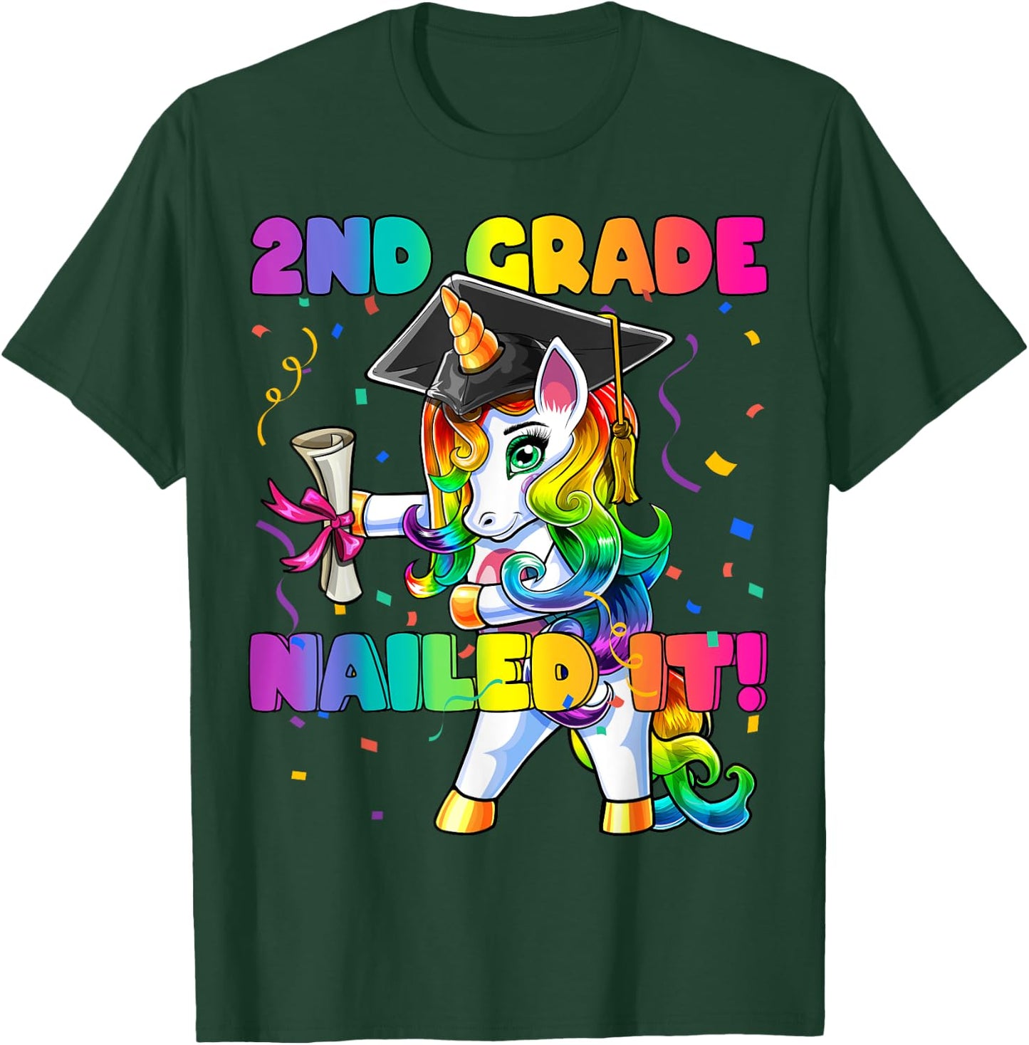 Flossing Unicorn 2nd Grade Graduation Cap Diploma Gift Girls T-Shirt - T-Shirt | Forest