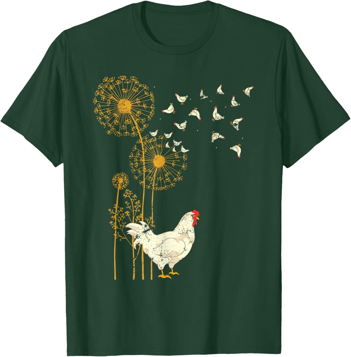 Farmer Poultry Bird Flower Farm Animal Dandelion Chicken T-Shirt - T-Shirt | Forest