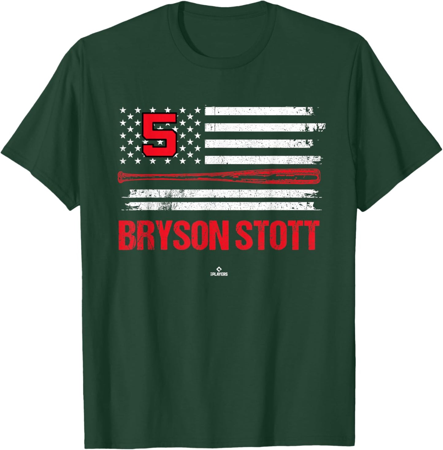 USA Flag Bat Bryson Stott Philadelphia Baseball MLBPA T-Shirt - T-Shirt | Forest