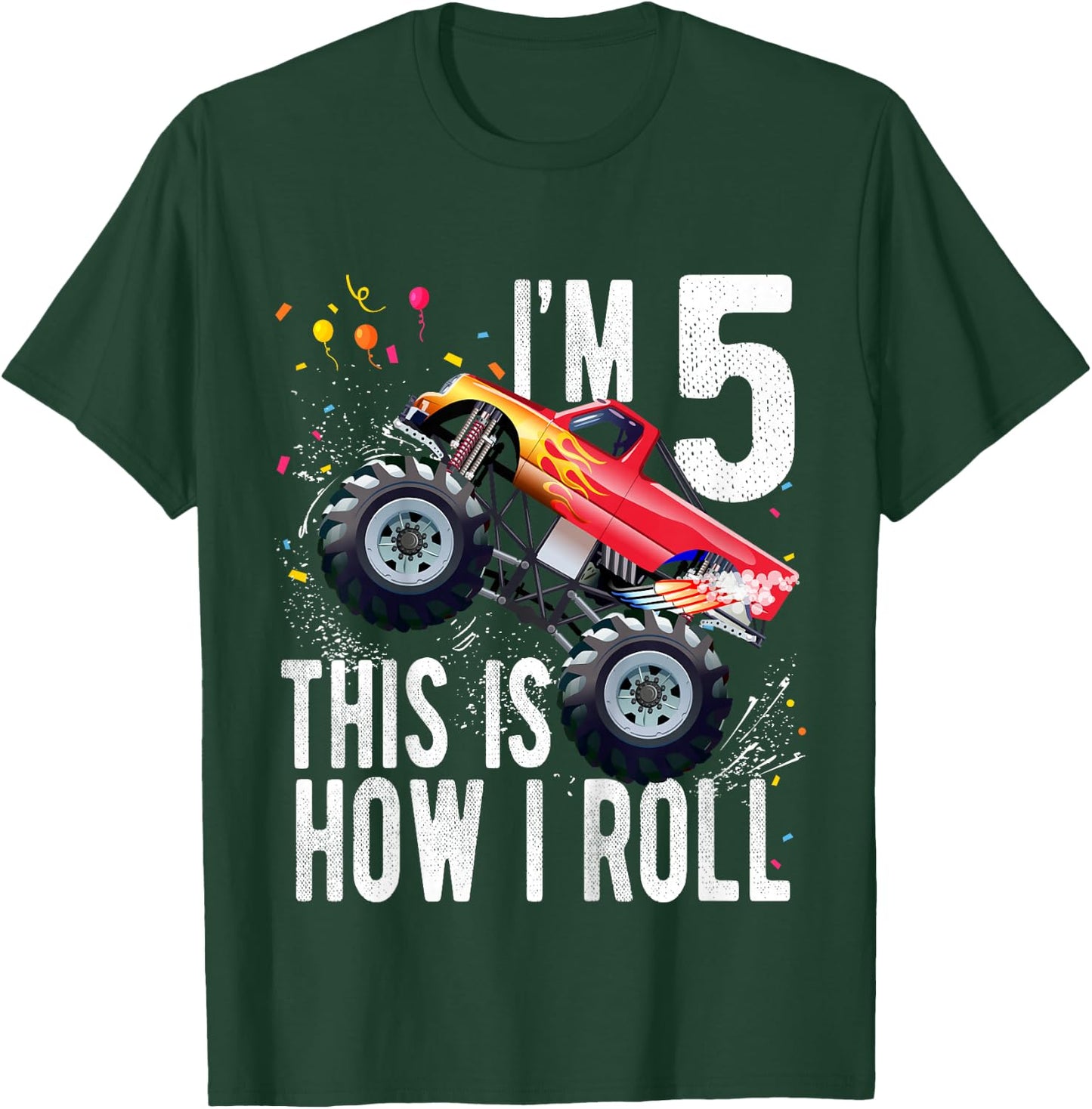 Kids 5 Year Old Shirt 5th Birthday Boy Monster Truck Car T-Shirt - T-Shirt | Forest