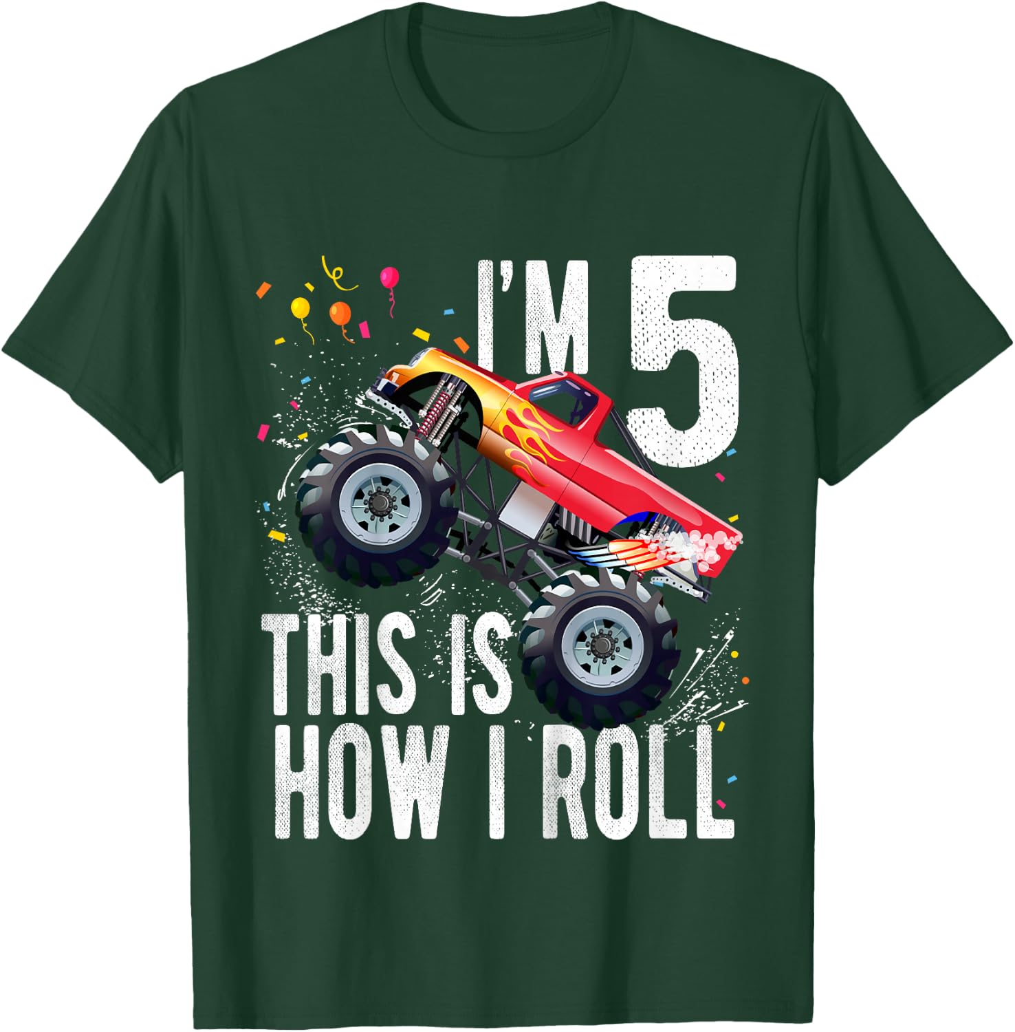Kids 5 Year Old Shirt 5th Birthday Boy Monster Truck Car T-Shirt - T-Shirt | Forest