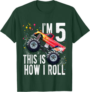 Kids 5 Year Old Shirt 5th Birthday Boy Monster Truck Car T-Shirt - T-Shirt | Forest