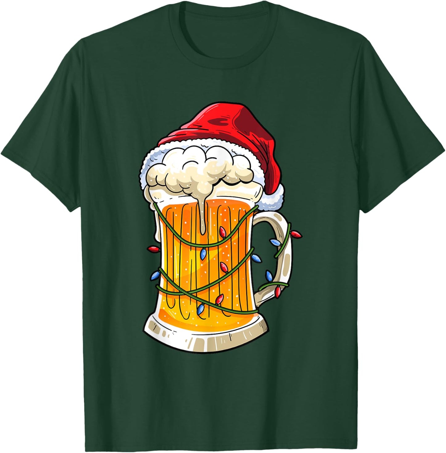 Beer Christmas Mug Santa Hat Xmas Lights Men Women Gifts T-Shirt - T-Shirt | Forest