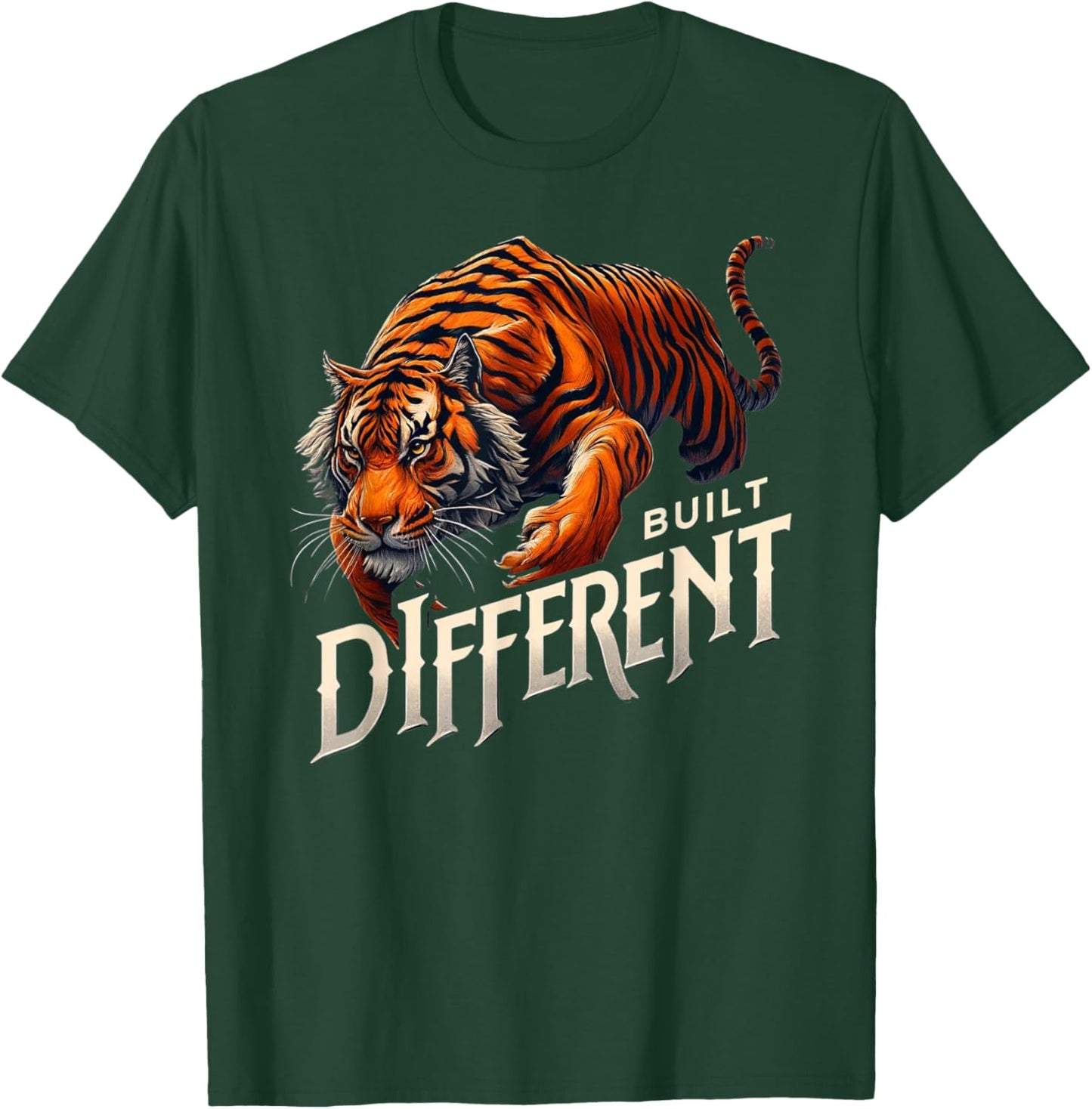 Built Different - Roar of Strength Fitness Motivation Tiger T-Shirt - T-Shirt | Forest