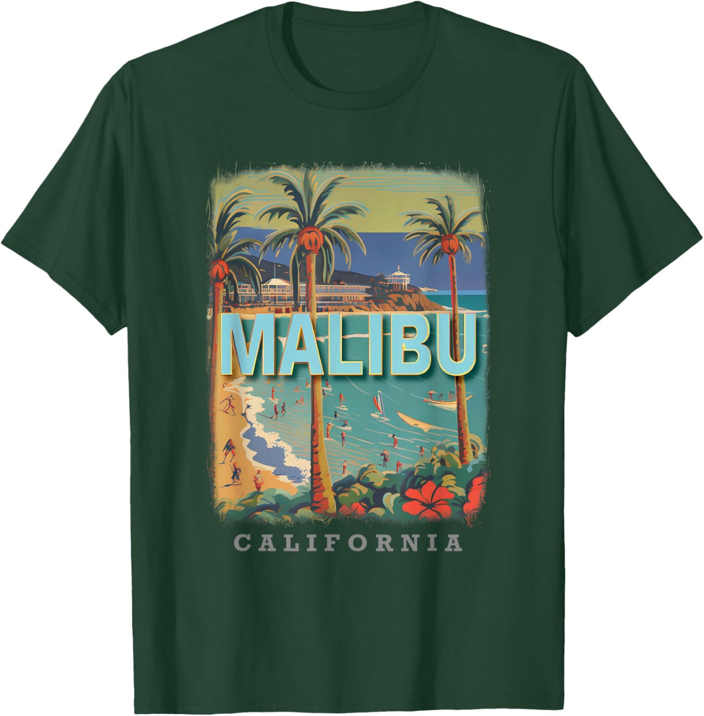 Malibu California CA Surfer's Paradise SD564 T-Shirt - T-Shirt | Forest