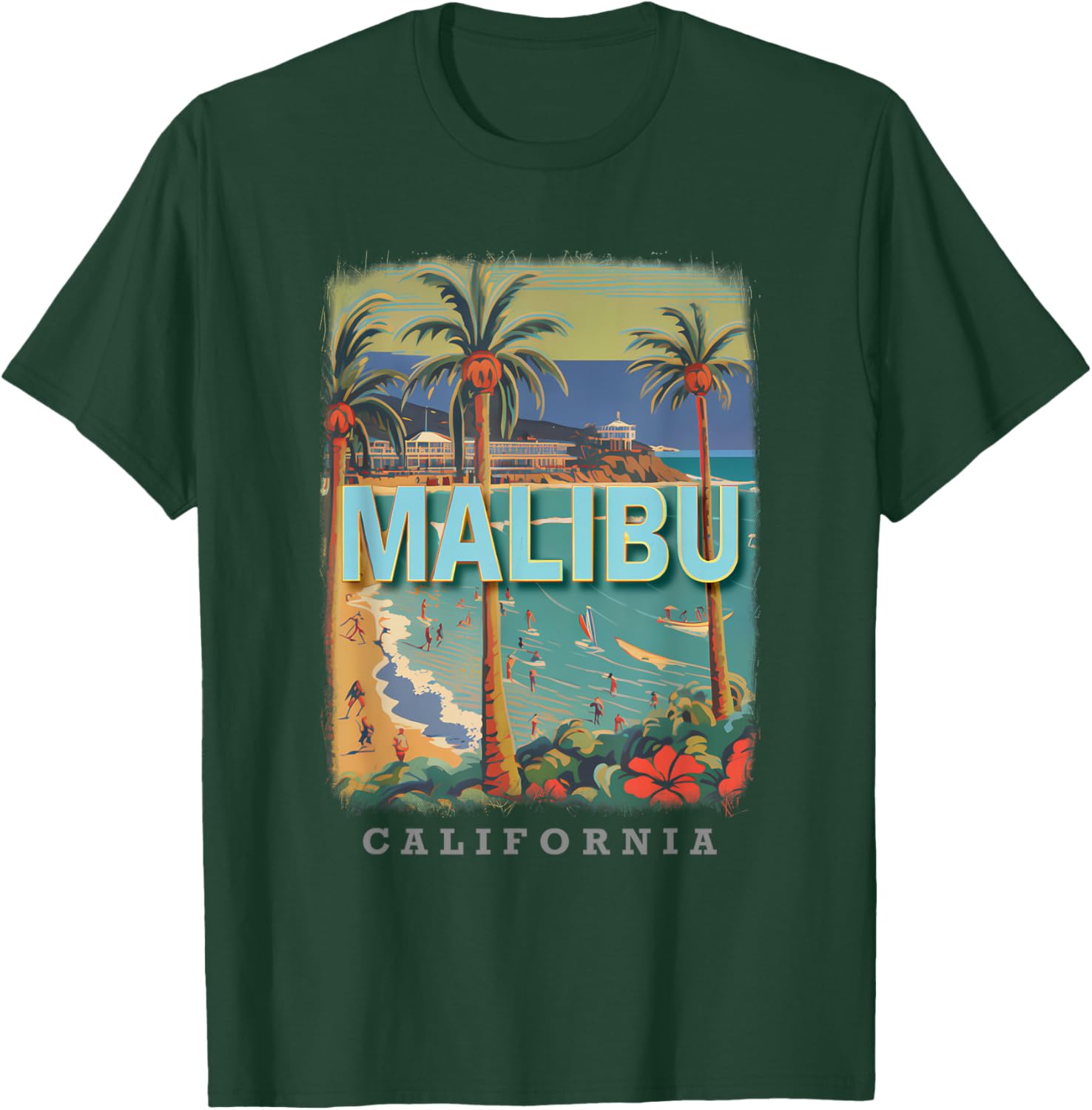 Malibu California CA Surfer's Paradise SD564 T-Shirt - T-Shirt | Forest