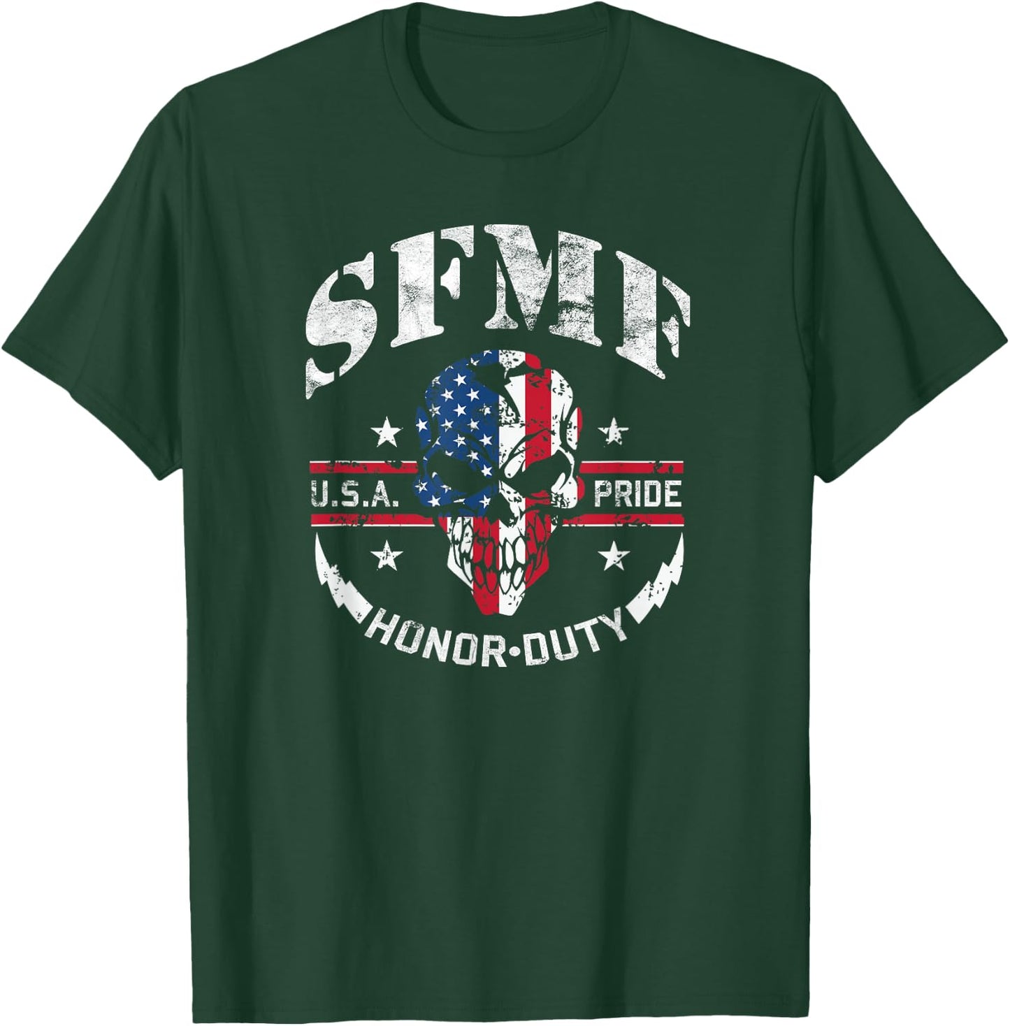 SFMF Skull USA Flag Military Weapon Guns America T-Shirt - T-Shirt | Forest