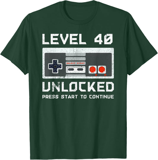 40 Year Old Forty Birthday Gift Level 40 Unlocked Gamer T-Shirt - T-Shirt | Forest