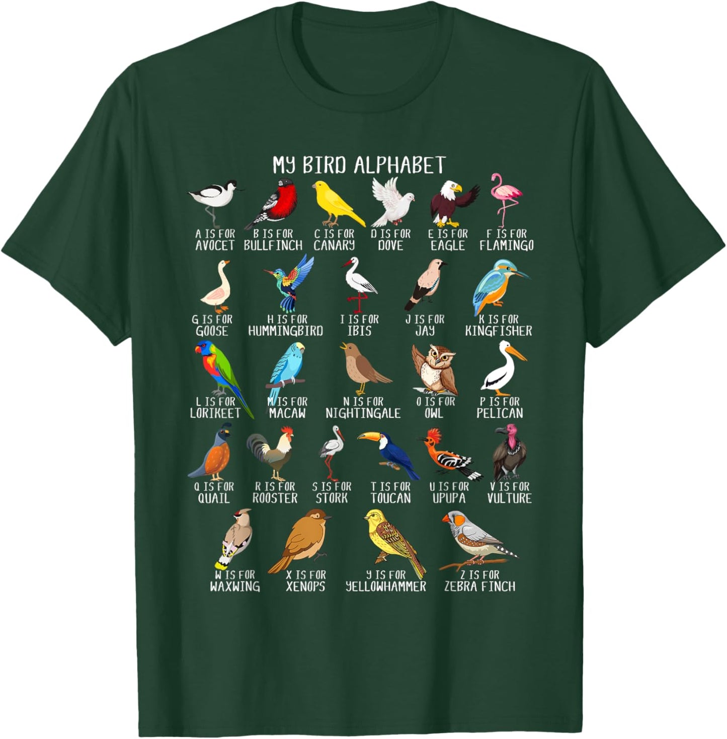 Types Of Birds Alphabet A-Z ABC Bird T-Shirt - T-Shirt | Forest