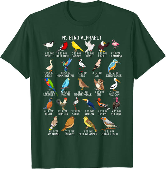 Types Of Birds Alphabet A-Z ABC Bird T-Shirt - T-Shirt | Forest