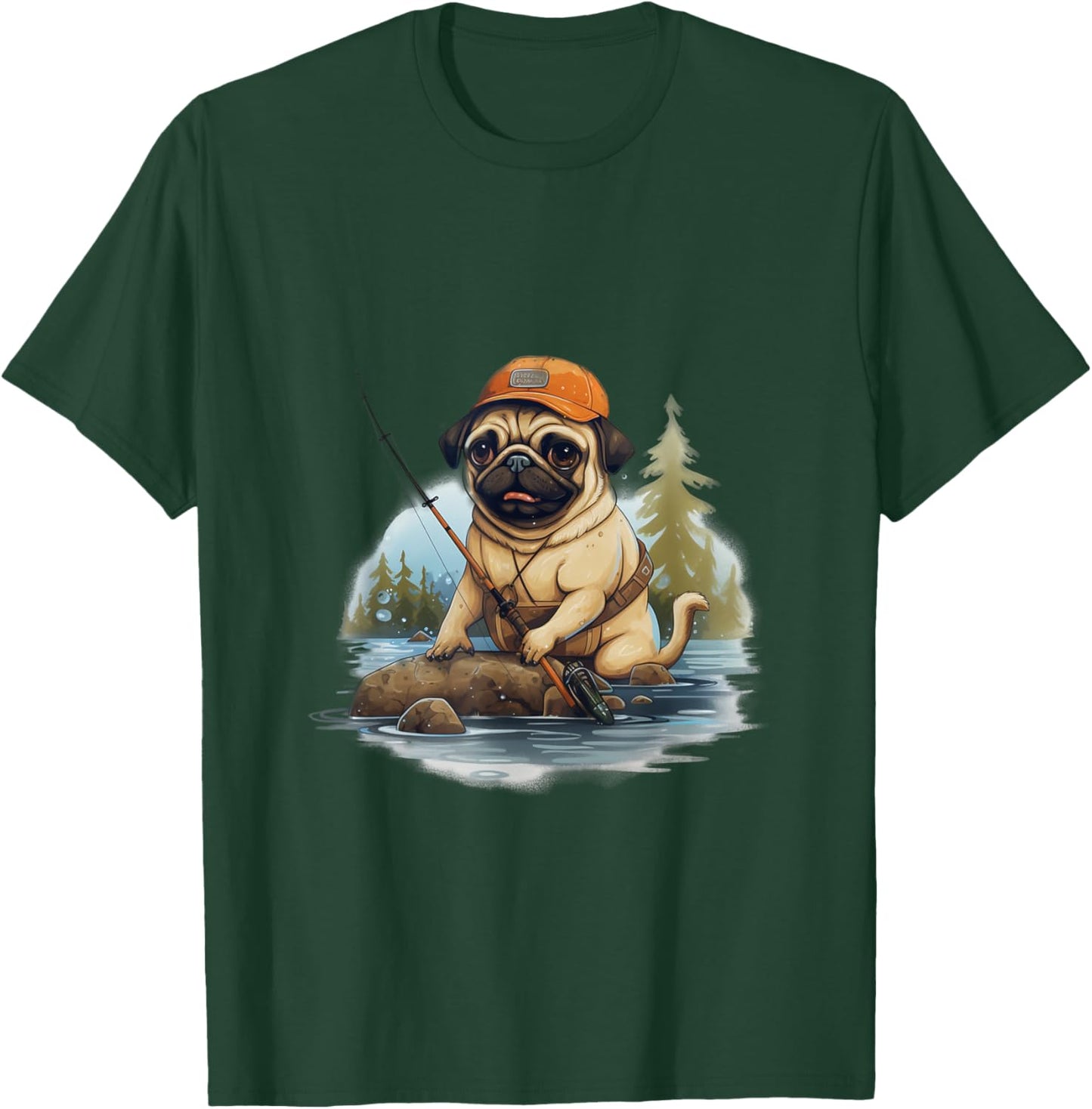 Reel cool Pug Dad Fishing, Funny Pug Fishing T-Shirt - T-Shirt | Forest