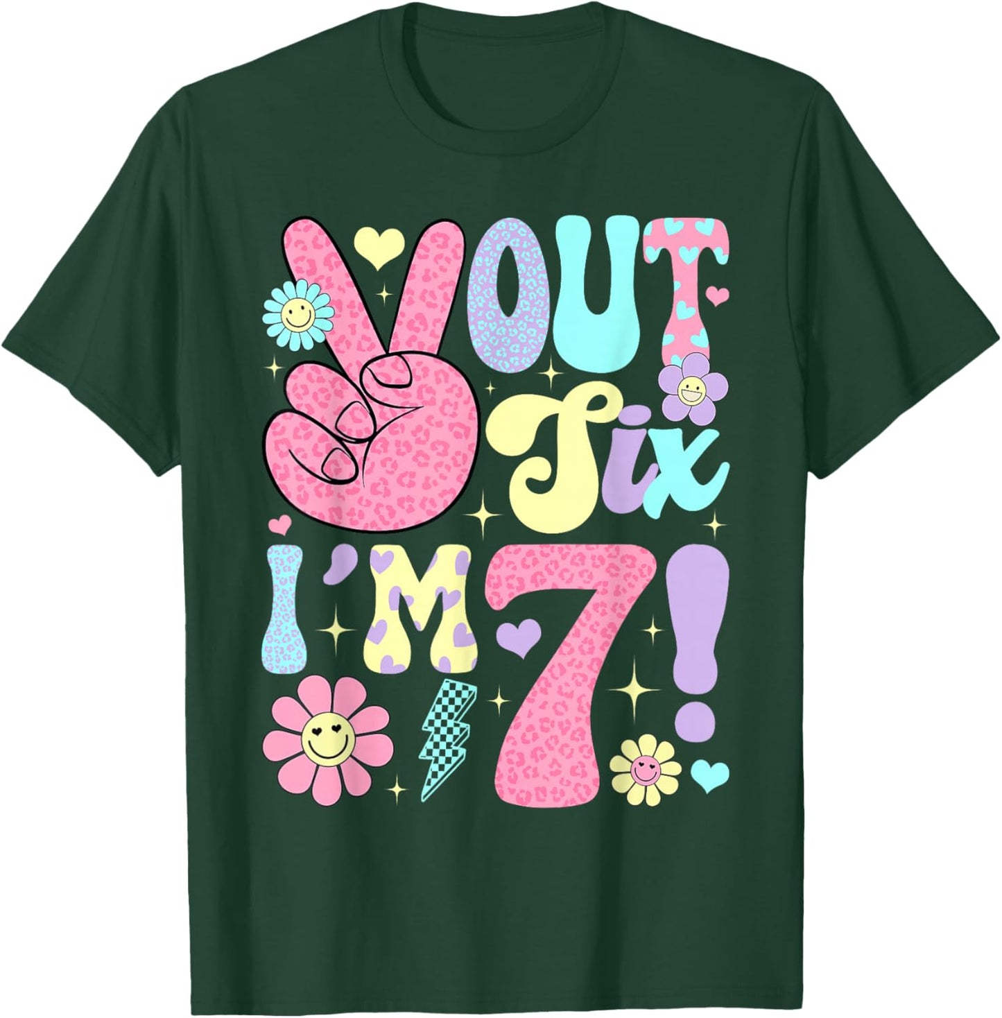 Groovy Peace Out Six I'm 7 Years Old 7th Birthday Girls Kids T-Shirt - T-Shirt | Forest