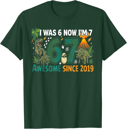 I was 6 Now Im 7 Dinosaur 6 7 Birthday Boys 7th Birthday