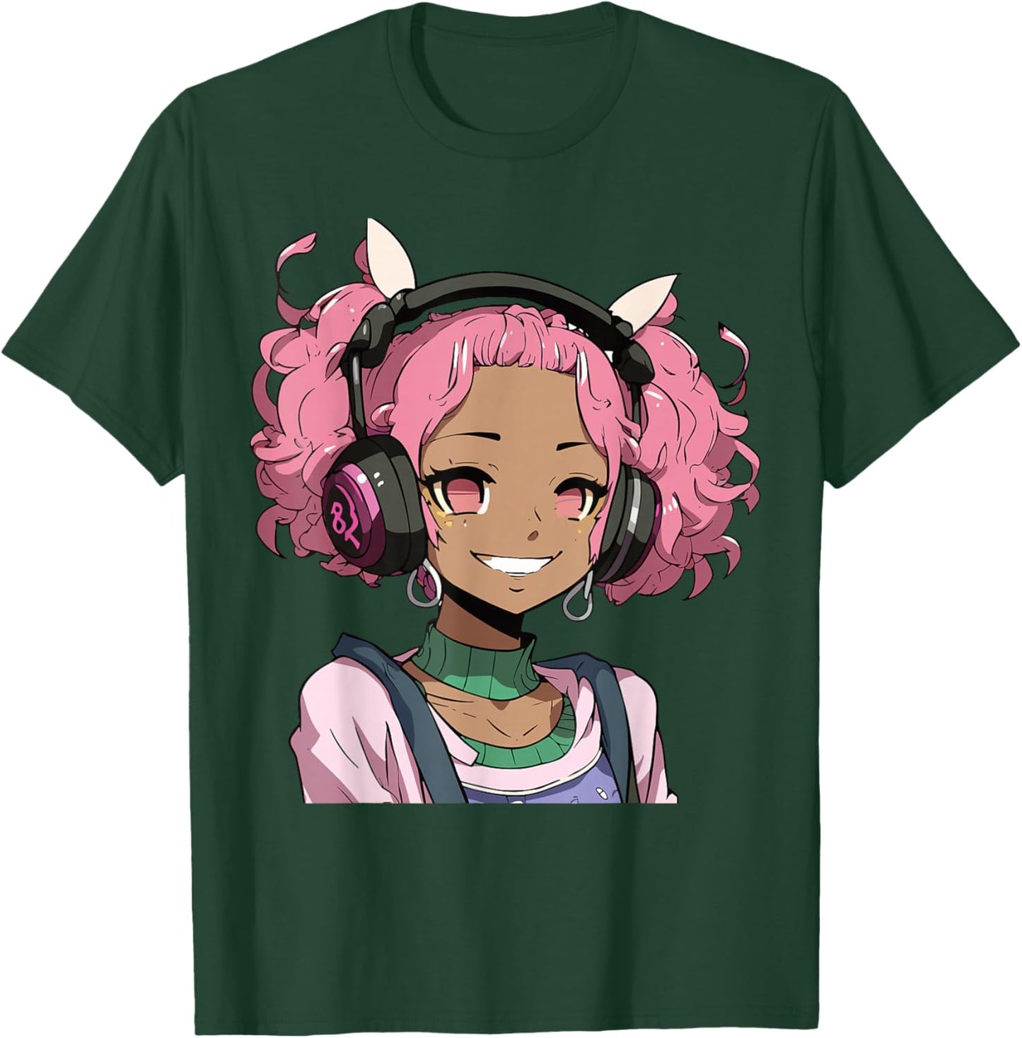 Anime and Music Black Girl Anime Merch Afro African American T-Shirt - T-Shirt | Forest
