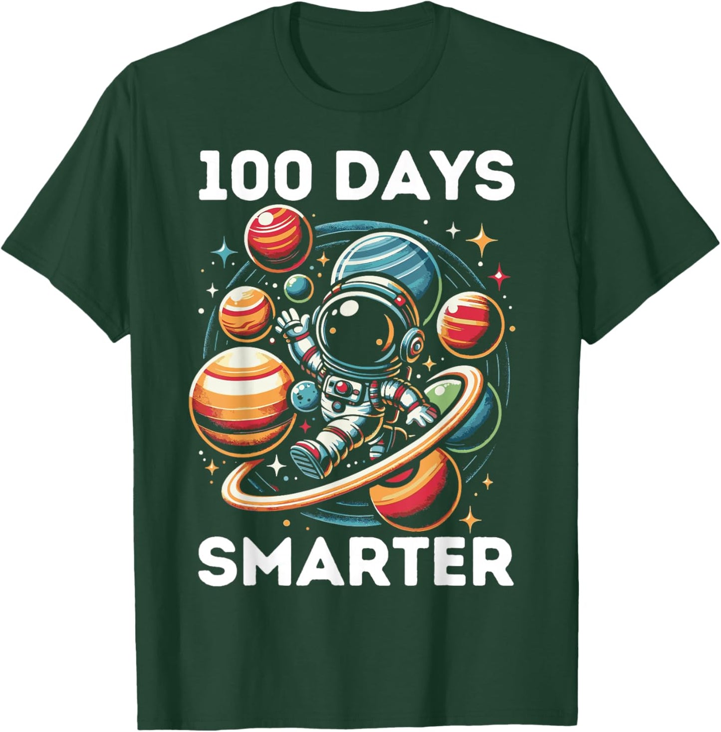 100 Days Smarter Kids 100 Days of School Astronaut Space T-Shirt - T-Shirt | Forest