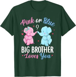 Pink Or Blue Big Brother Loves You Elephant Gender Reveal T-Shirt - T-Shirt | Forest