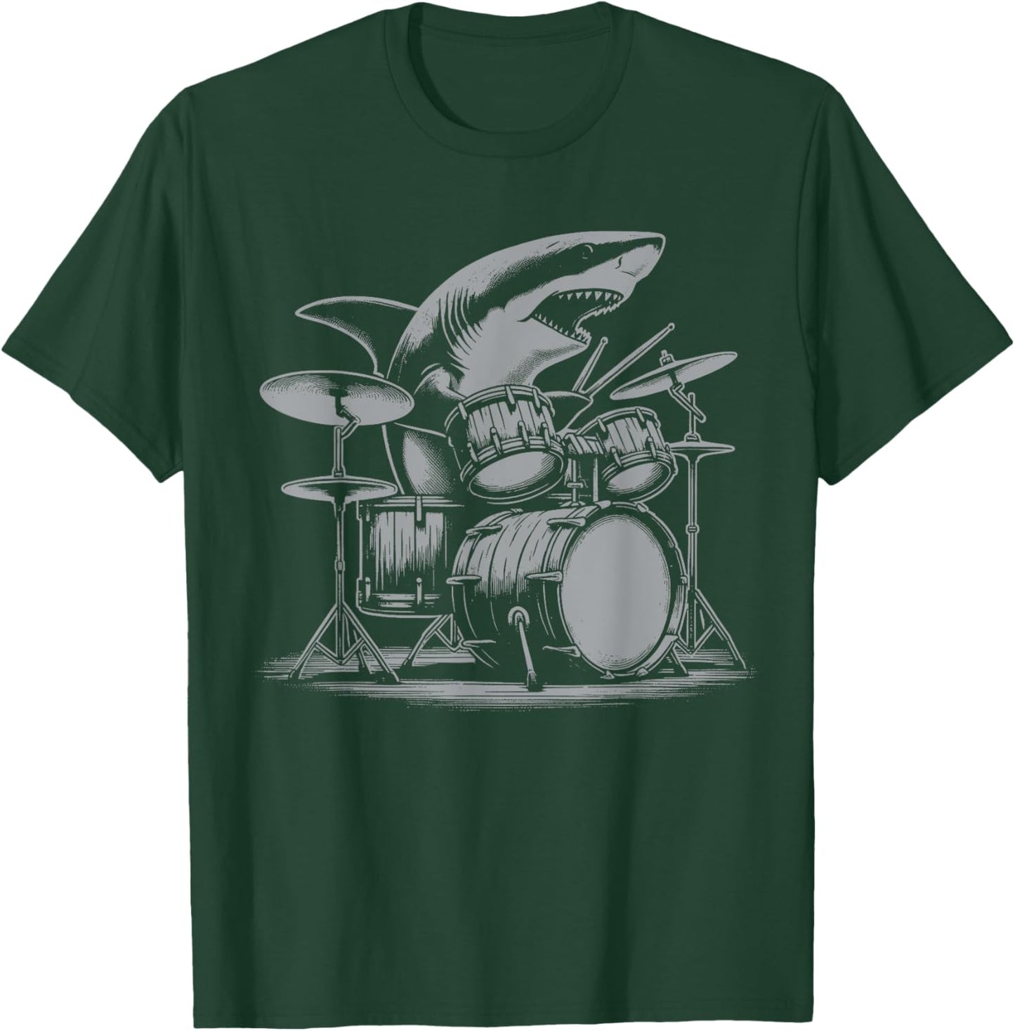 Funny Shark Drummer Drum Music Lover Vintage Boys Men Kids T-Shirt - T-Shirt | Forest