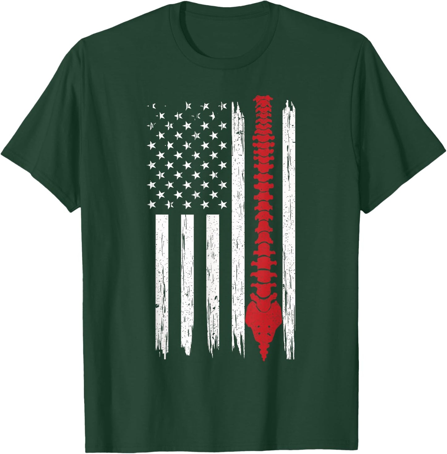 Patriotic Chiropractic American Flag Spinal Cord Ideas T-Shirt - T-Shirt | Forest