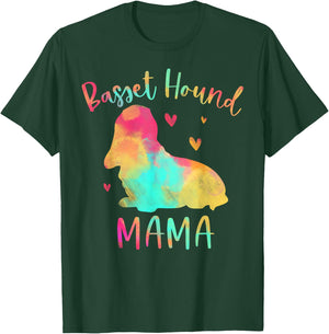 Basset Hound Mama Colorful Basset Hound Gifts Dog Mom Women Kids T-Shirt - T-Shirt | Forest