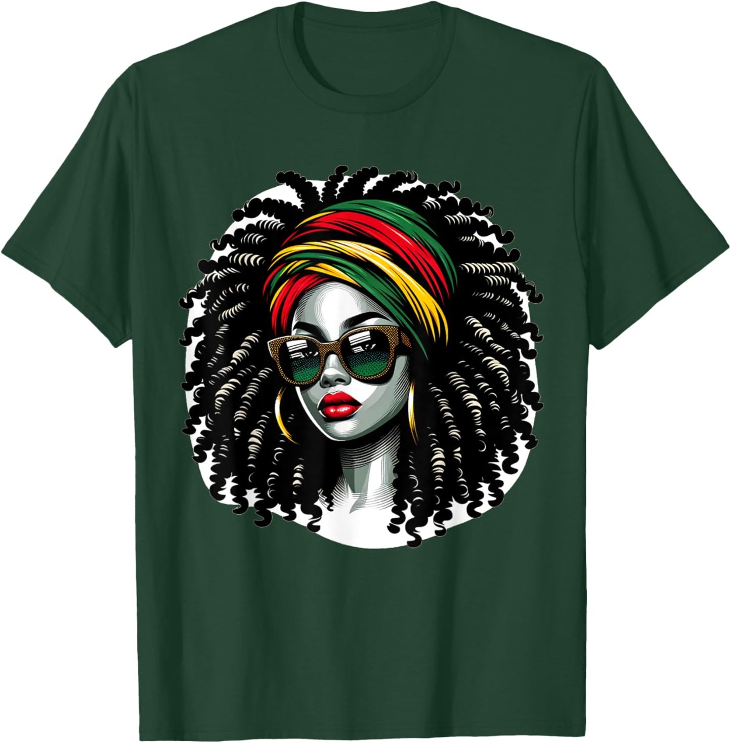 Afro Woman African Melanin Headscarf Nubian Black History T-Shirt - T-Shirt | Forest