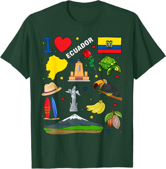 I love Ecuador. Hand drawn Ecuadorian Landmarks, flag, map T-Shirt - T-Shirt | Forest