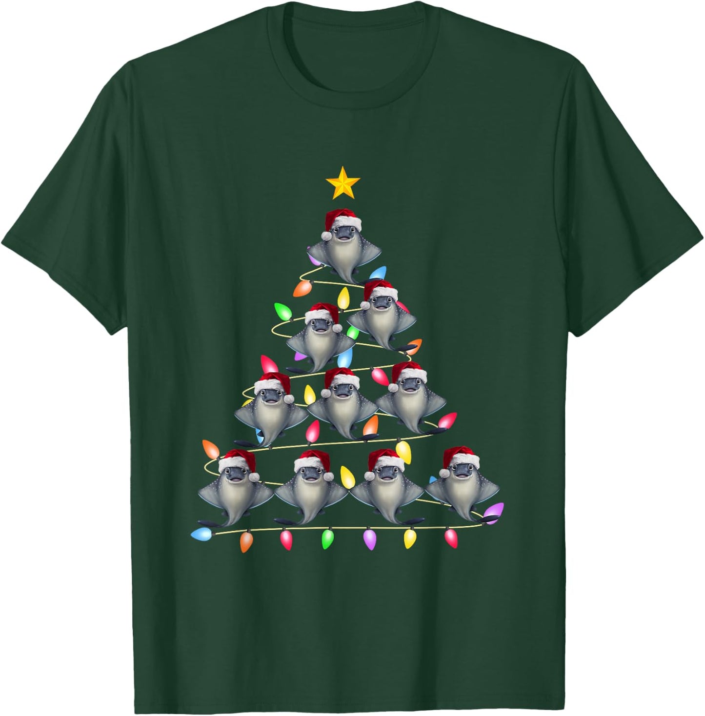 Christmas Tree Lights Men Women Santa Stingray Xmas PJs T-Shirt - T-Shirt | Forest