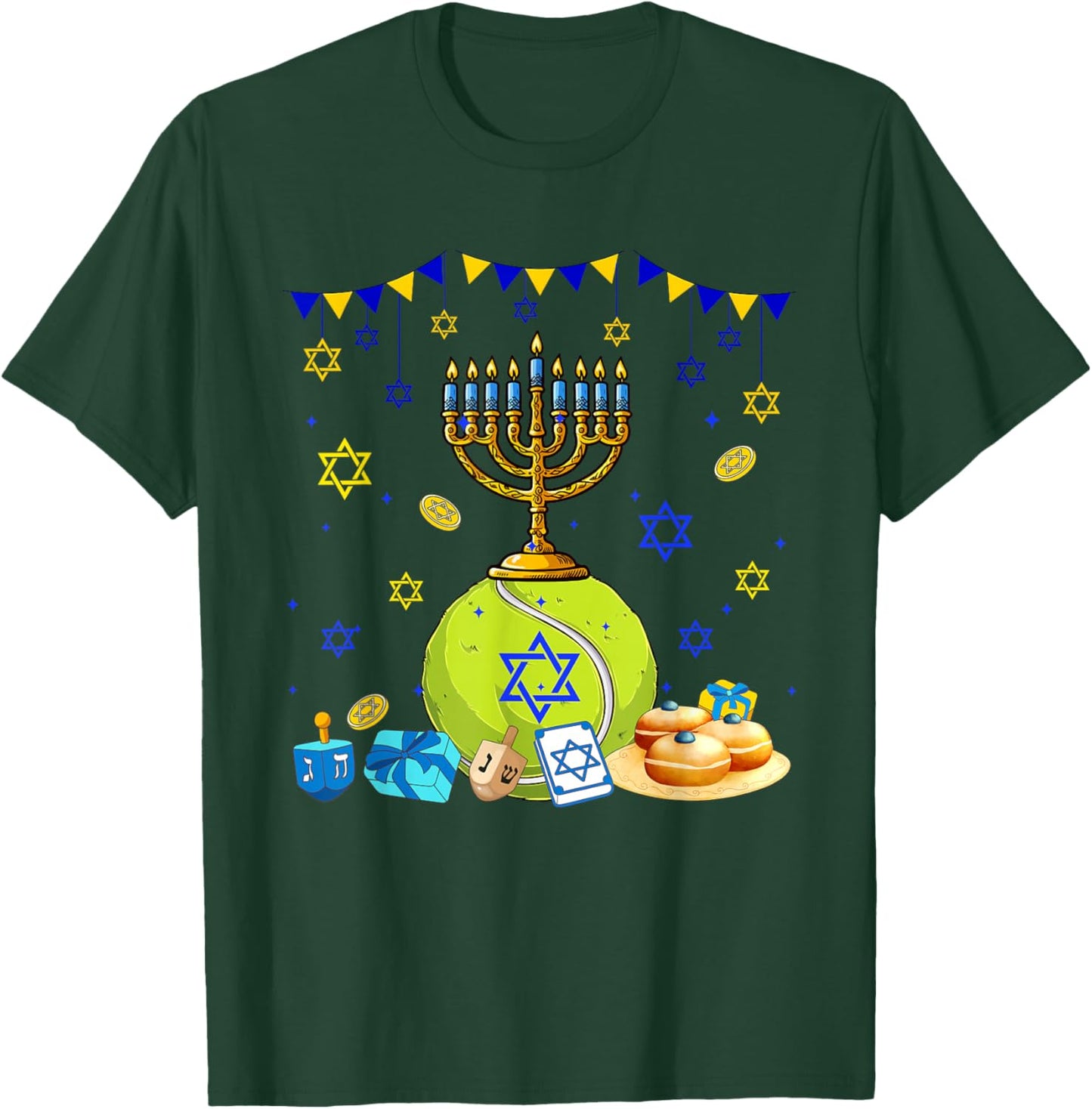 Tennis Equipment Player LoverHanukkah Jewish Menorah T-Shirt - T-Shirt | Forest