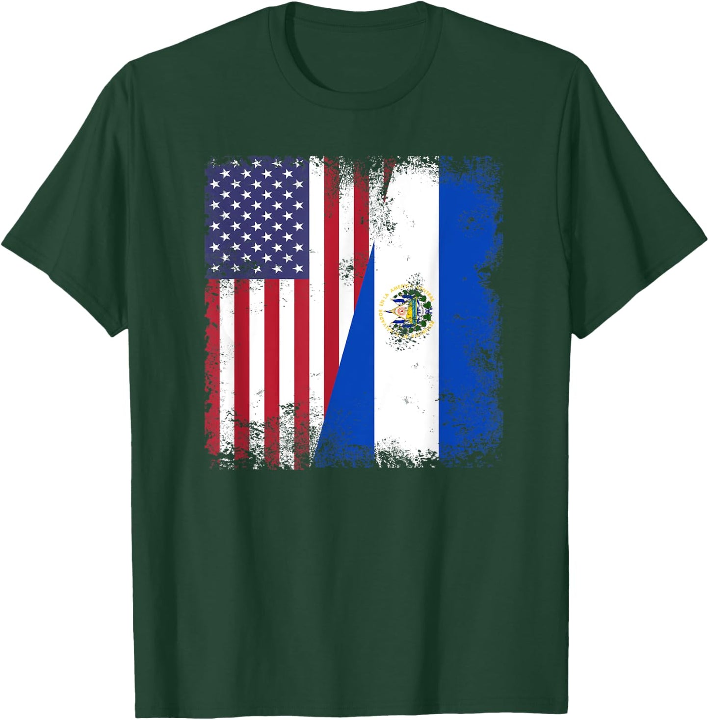 Half Salvadoran Flag | Vintage El Salvador USA Gift T-Shirt - T-Shirt | Forest