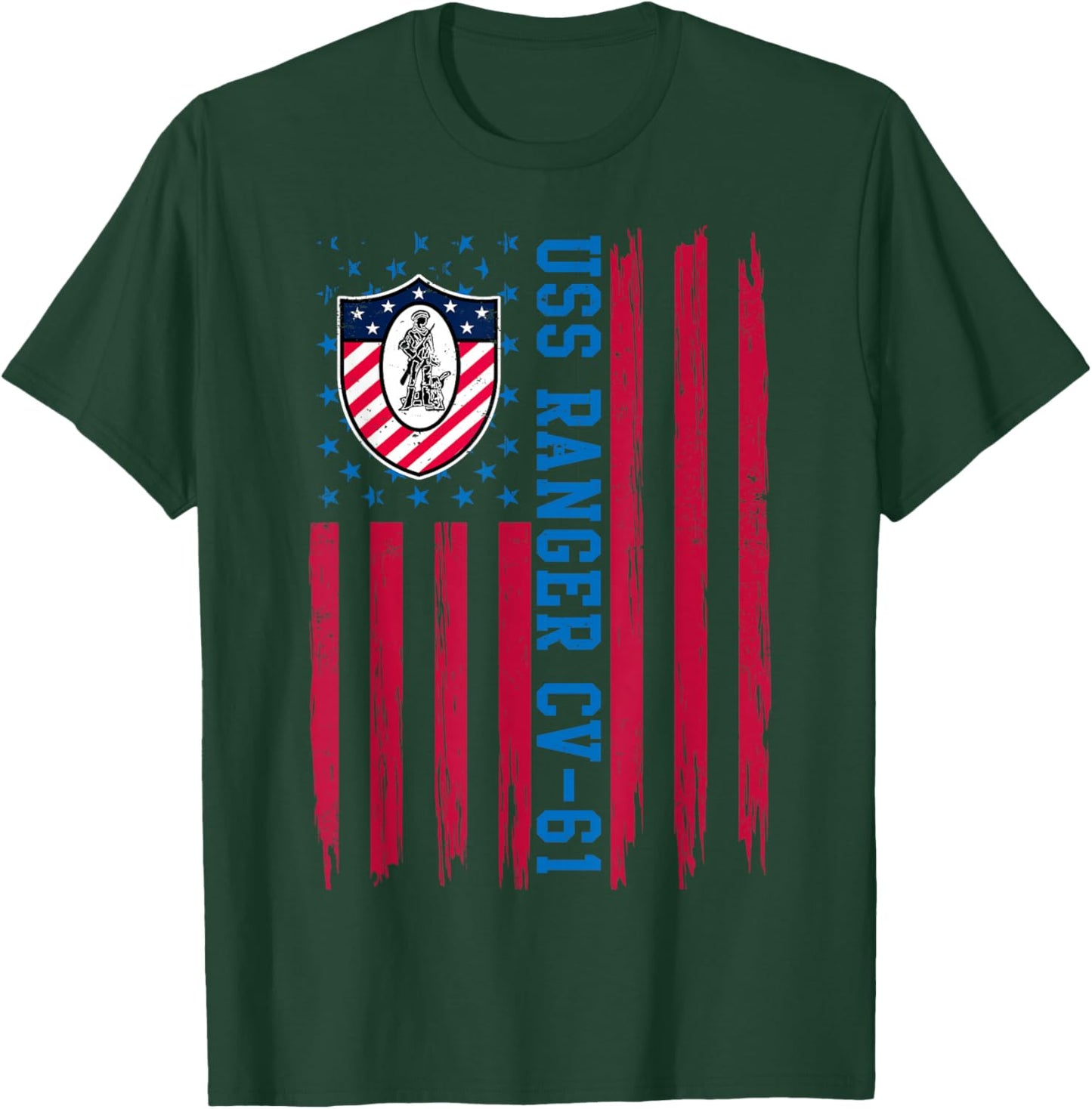 USS Ranger CV-61 American Flag Aircraft Carrier Veteran Papa T-Shirt - T-Shirt | Forest