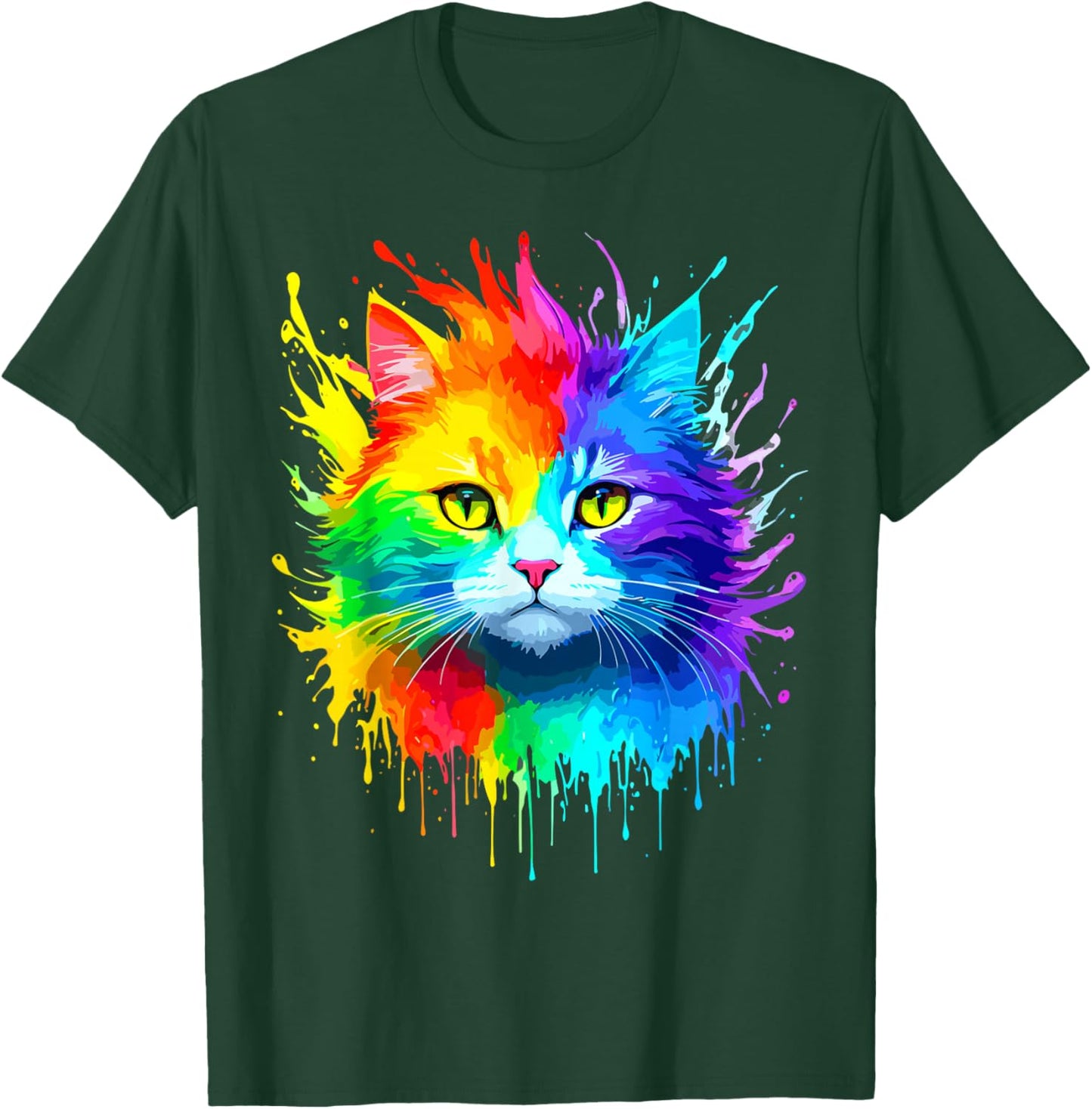 Rainbow Cat Women Girls Kitty Watercolor Cute Colorful Cat T-Shirt - T-Shirt | Forest