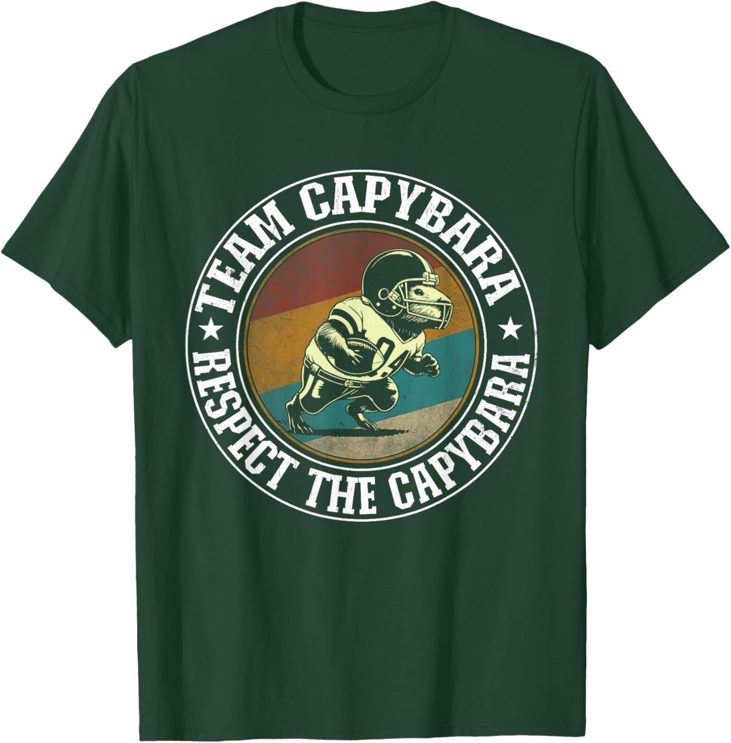 Retro Capybara Playing Football Vintage Capybara Football T-Shirt - T-Shirt | Forest