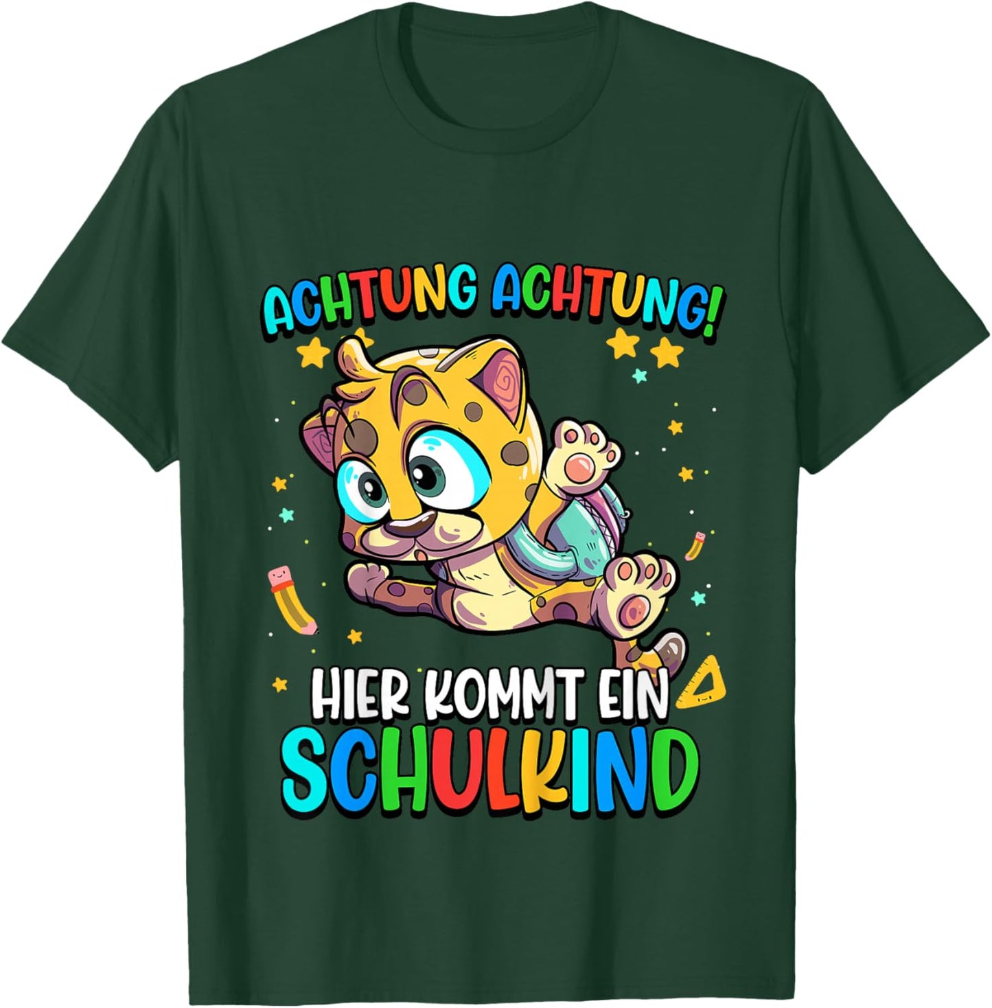 Kinder Leopard Achtung Hier Kommt Ein Schulkind Einschulung T-Shirt - T-Shirt | Forest