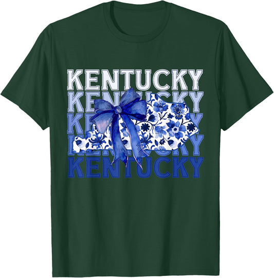 Coquette Blue Floral Bow Kentucky T-Shirt - T-Shirt | Forest